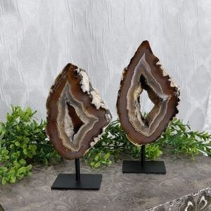 Brown Geode Bookends on Black Stands Home Decor